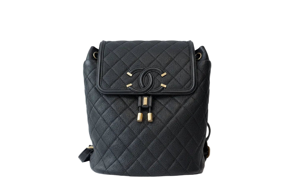 【#035】Pre-owned Chanel Filigree Backpack Small Black  Calfskin Backpack HZ250711019