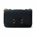 【#023】Pre-owned Chanel Mademoiselle Medium Navy Blue & Black Grained Caviar Leather Shoulder Bag HZ251204018