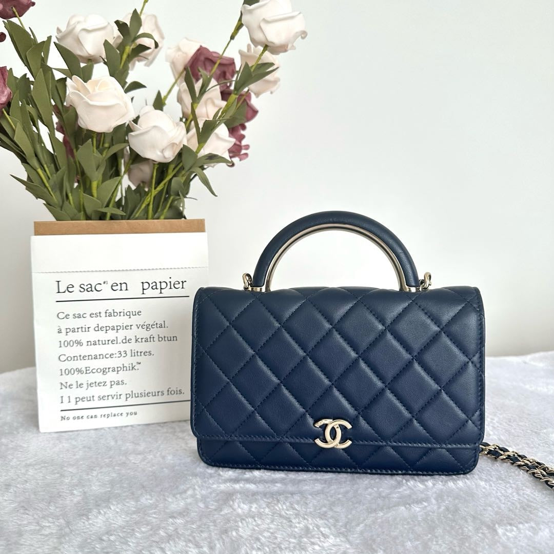【#033】Pre-owned Chanel Medium 19 Bag Navy Blue Caviar Leather Shoulder Bag HZ2506270&&