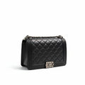 【#277】Pre-owned Chanel Boy Medium Bag Quilted Lambskin in Black with Ruthenium Hardware