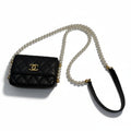 【#025】Pre-owned Chanel Mini Classic Flap Black Leather Pearl Chain Shoulder Bag HZ251106021