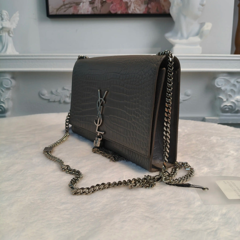 【#118】Pre-owned  YSL Kate Medium Grey Calfskin Crossbody Bag HZ2601190&&