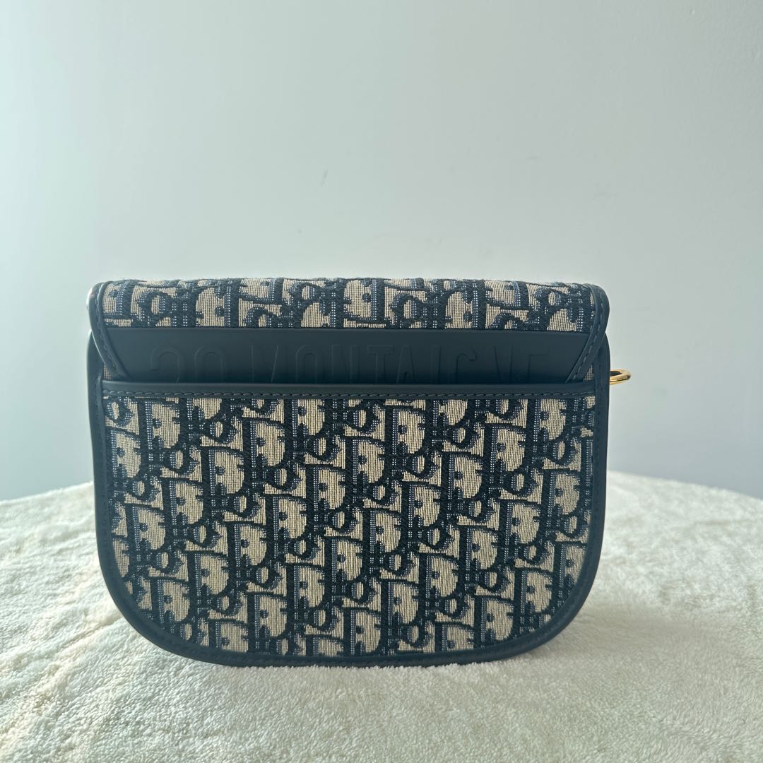 【#149】Pre-owned Dior Bobby Medium Beige, Blue and Black Oblique Canvas with Leather Trim Gold Hardware Crossbody Bag HZ2512030&&