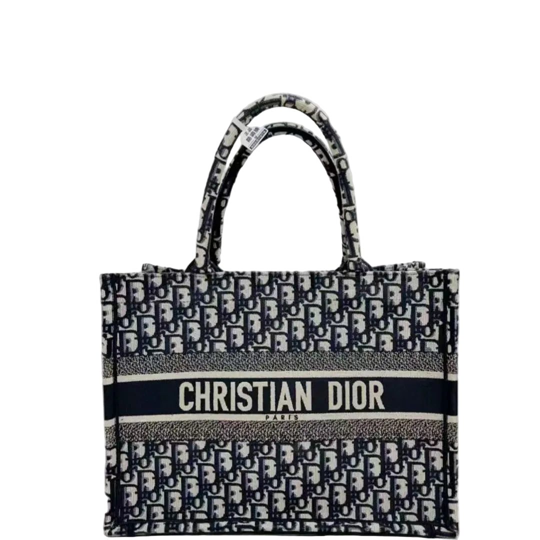 【#152】Pre-owned Dior Book Tote Medium Beige and Blue Oblique Canvas with Embroidered Logo Tote Bag HZ2507150&&