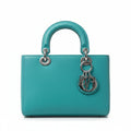 【#136】Pre-owned Dior Diorissimo Small Light Blue Calfskin Leather with Silver Charm Shoulder Bag / Tote Bag HZ260208&&