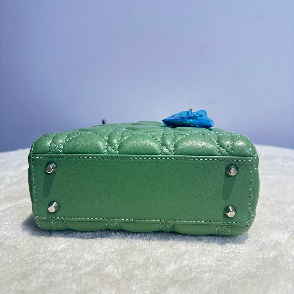 【#147】Pre-owned Dior Lady Dior Mini Mint Green Lambskin Chain Shoulder Bag HZ251215019