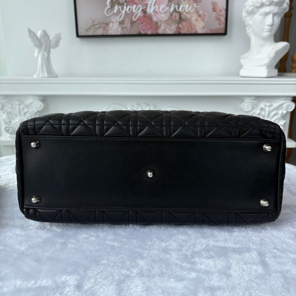 【#154】Pre-owned Dior Lady Dior Large Black Cannage Lambskin Silver Hardware Shoulder Bag HZ250515010