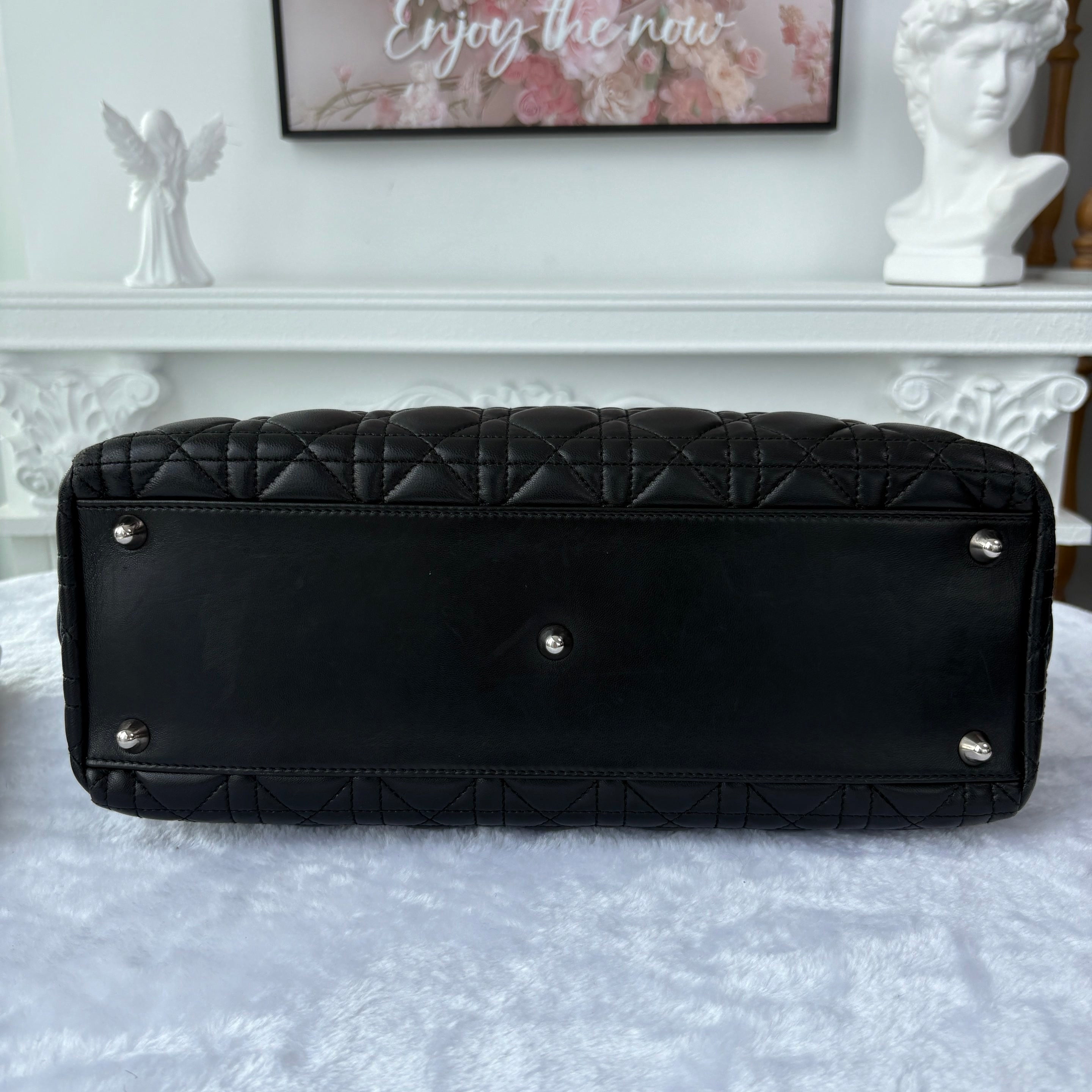 【#154】Pre-owned Dior Lady Dior Large Black Cannage Lambskin Silver Hardware Shoulder Bag HZ250515010