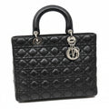 【#154】Pre-owned Dior Lady Dior Large Black Cannage Lambskin Silver Hardware Shoulder Bag HZ250515010