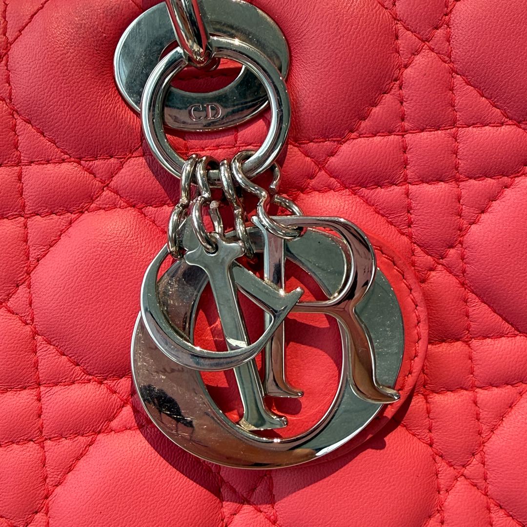 【#150】Pre-owned Dior Lady Dior Large Cherry Red Cannage Lambskin Silver Hardware Shoulder Bag HZ251106012