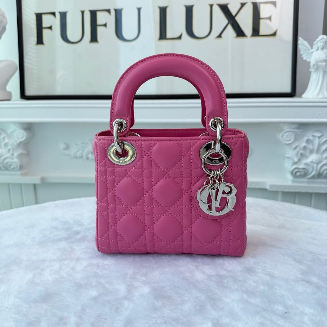 【#211】Pre-owned Dior Lady Dior Mini Bag Bright Pink Lambskin Leather