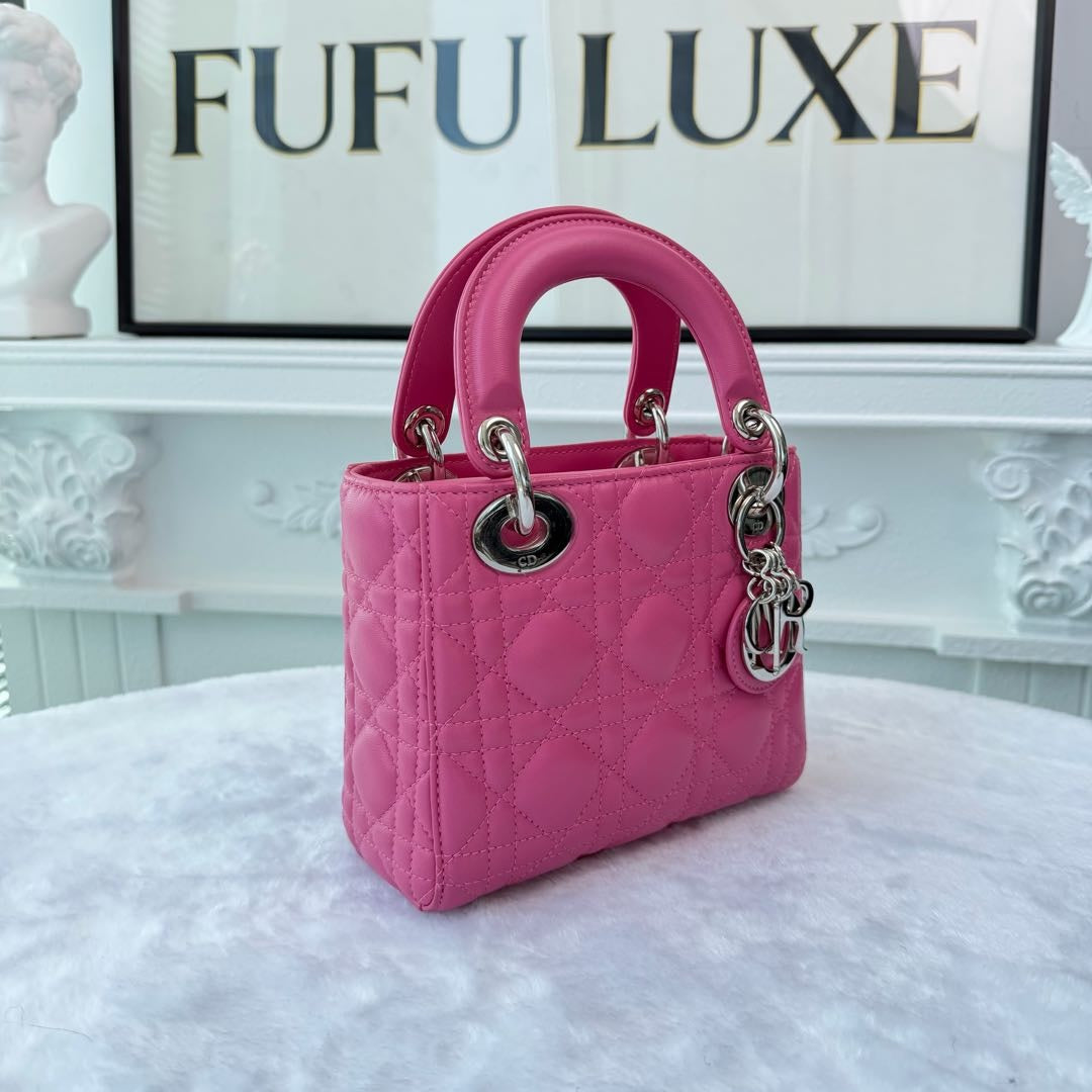 【#211】Pre-owned Dior Lady Dior Mini Bag Bright Pink Lambskin Leather