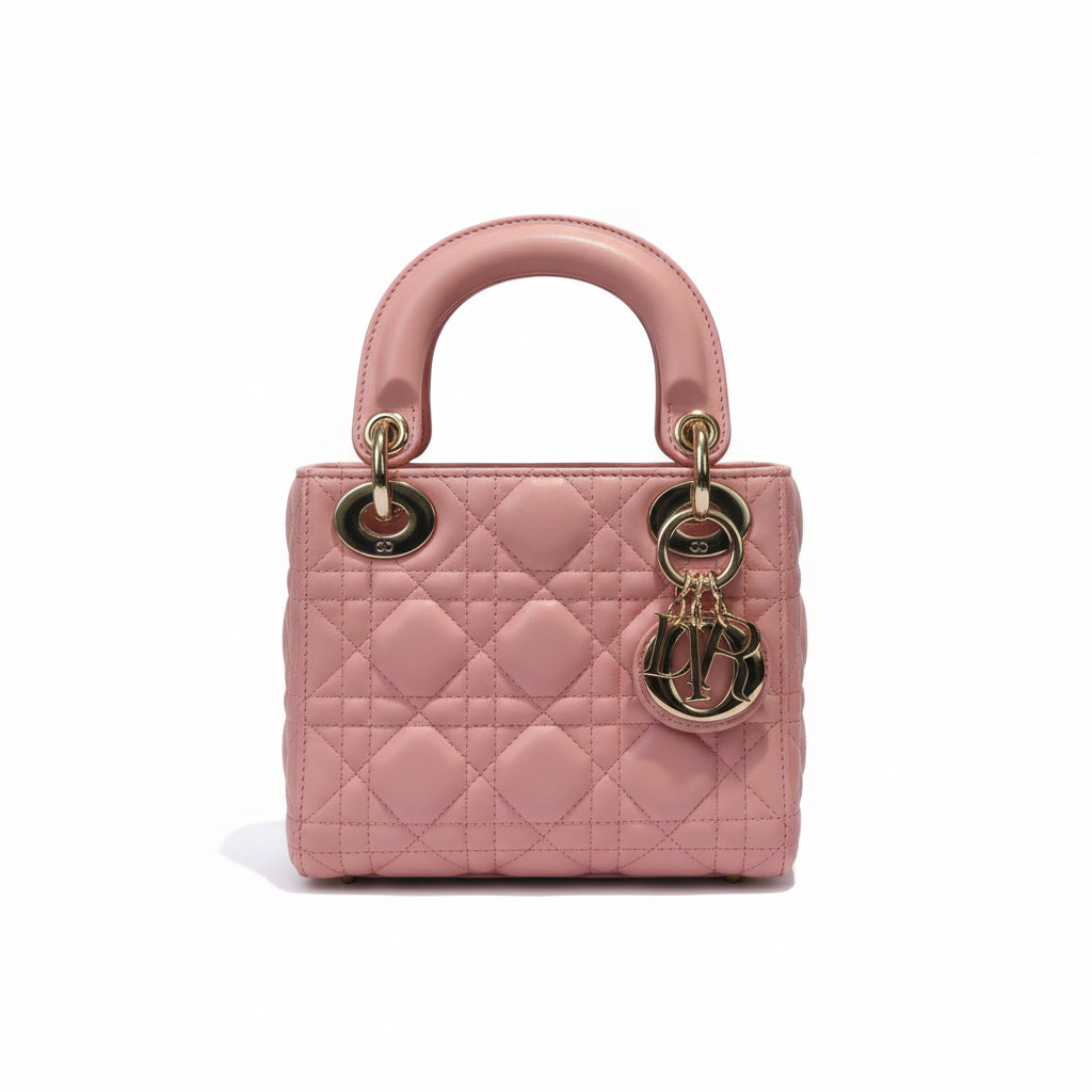 【#286】Pre-owned Dior Mini Lady Dior Bag Cannage Quilted Leather in Blush Pink with Gold-Tone Hardware