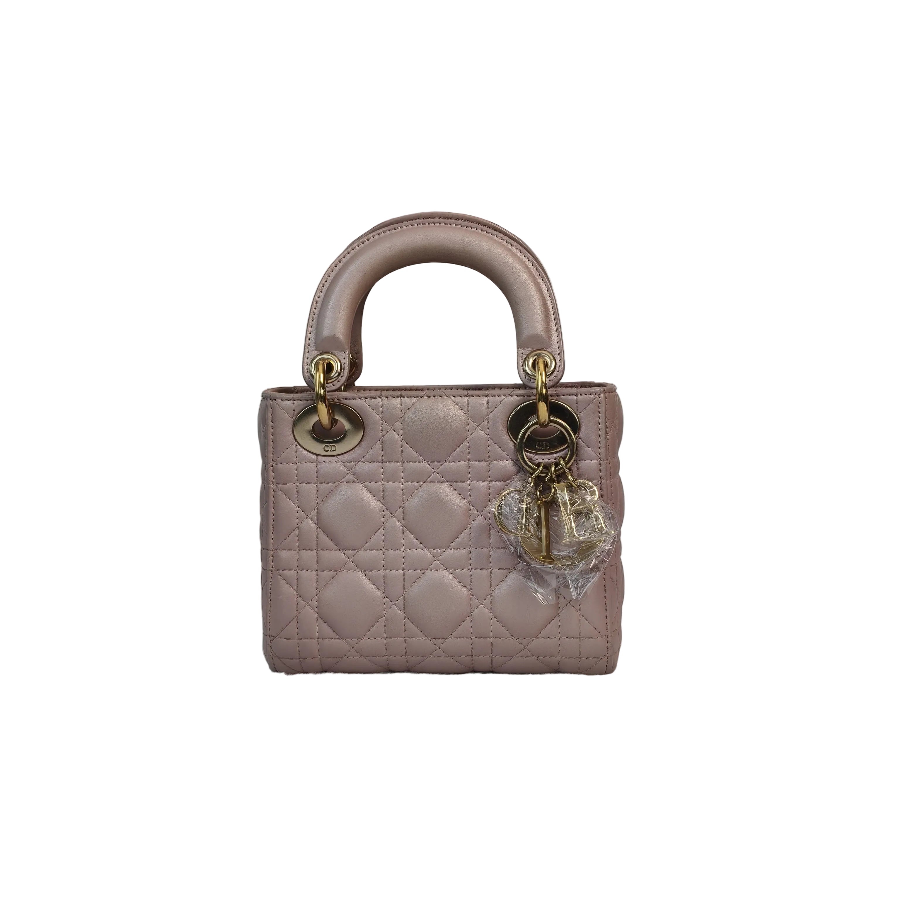 【#140】Pre-owned Dior Lady Dior Mini Pearl Pink Cannage Lambskin Gold Hardware Shoulder Bag HZ260131&&