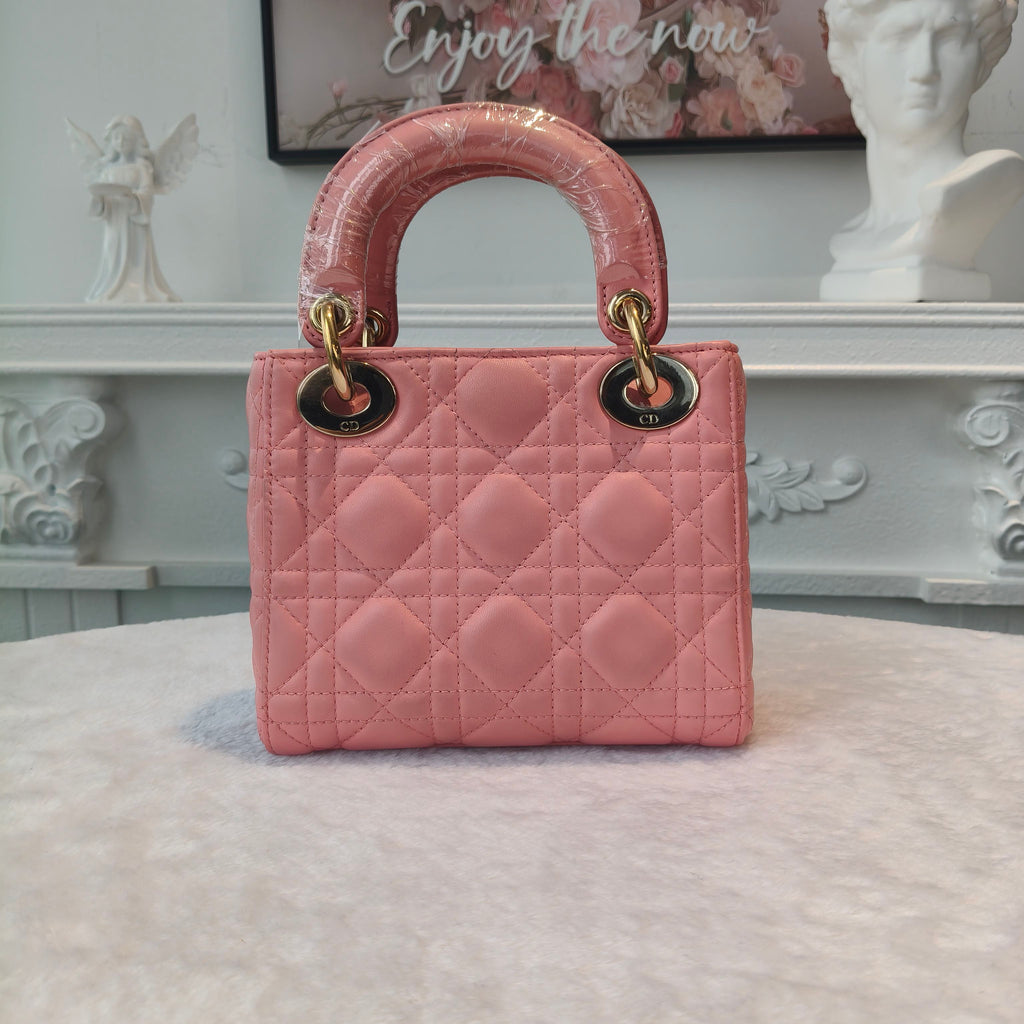 【#286】Pre-owned Dior Mini Lady Dior Bag Cannage Quilted Leather in Blush Pink with Gold-Tone Hardware