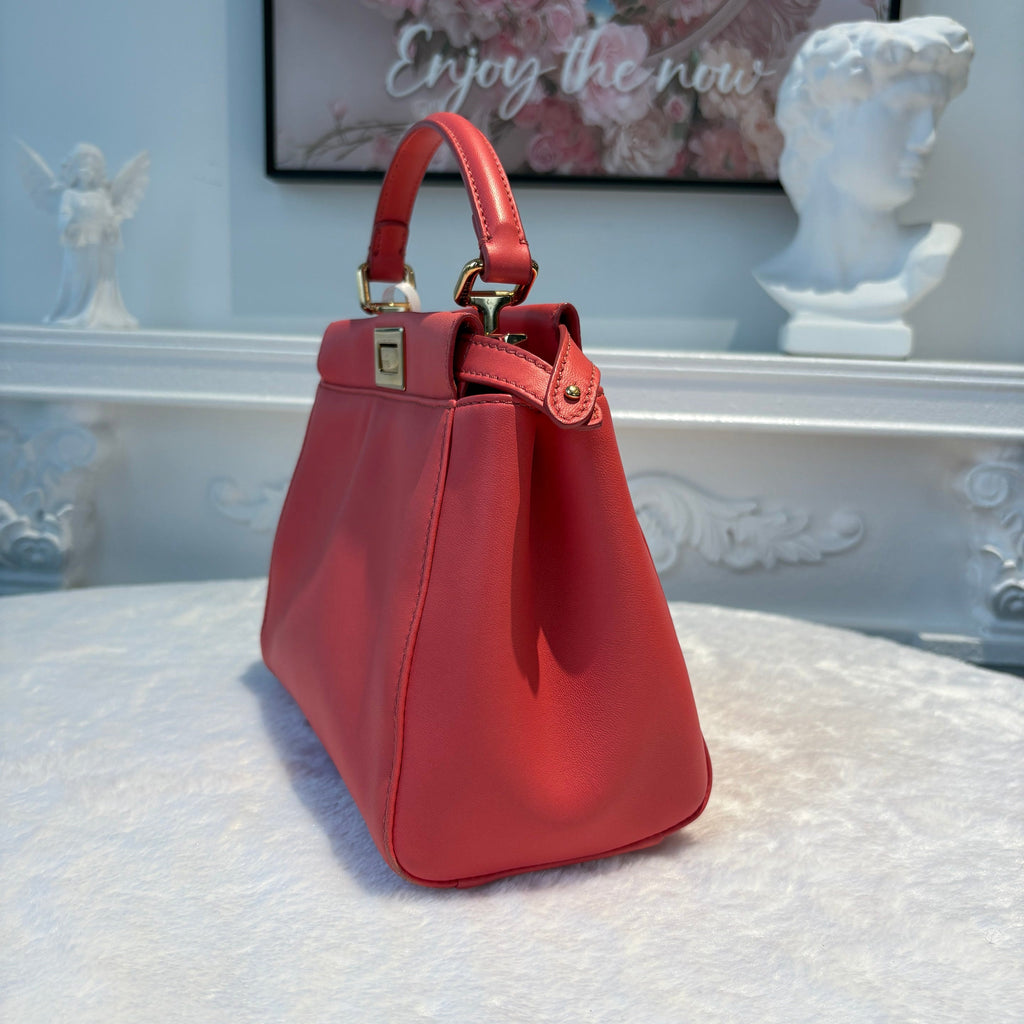 【#117】Pre-owned FENDI Peekaboo Iconic Mini Red Lambskin Leather Handbag&Shoulderbag HZ2601310&&