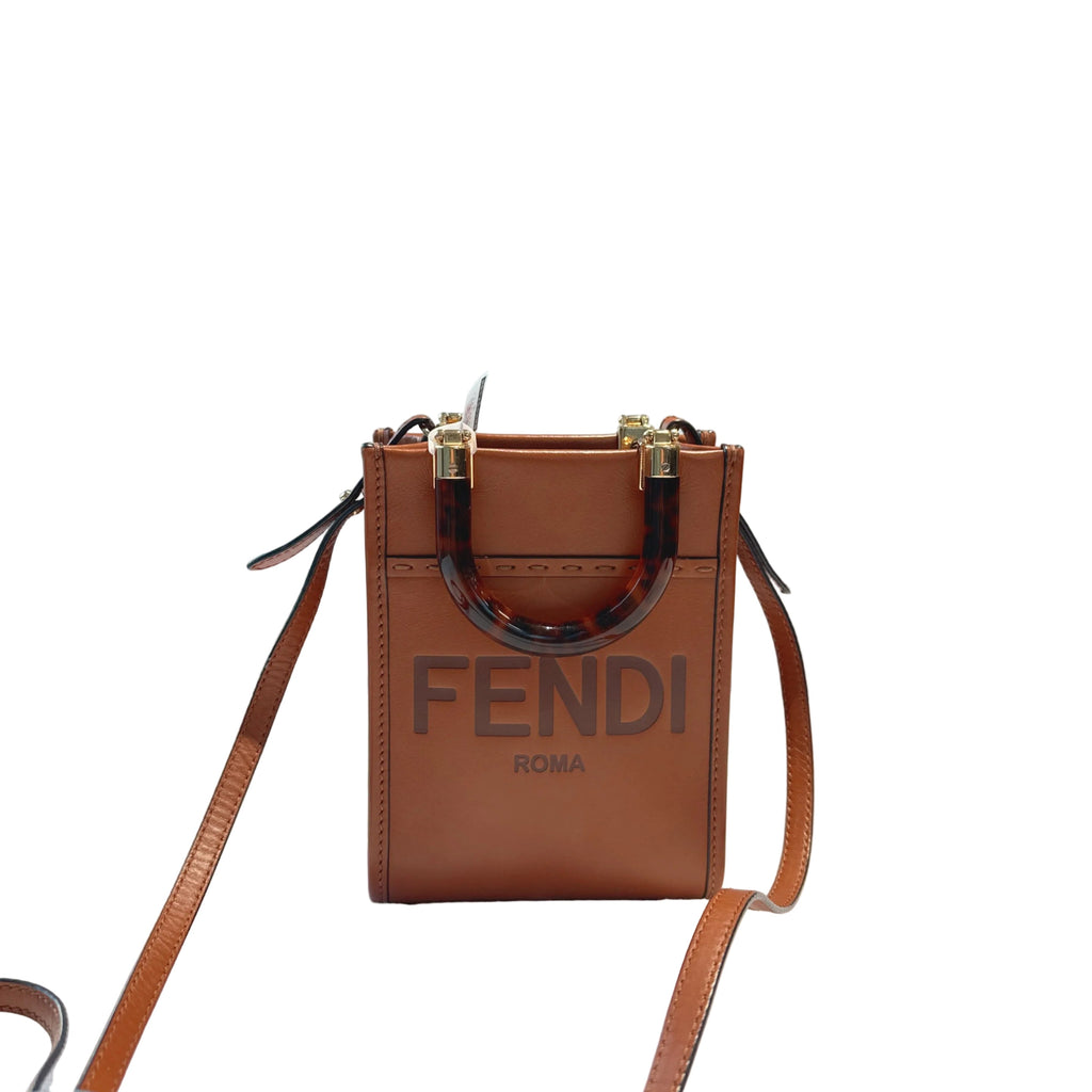 【#116】Pre-owned FENDI Sunshine Mini Brown FF Logo Calfskin Leather Crossbody Bag HZ2512250&&