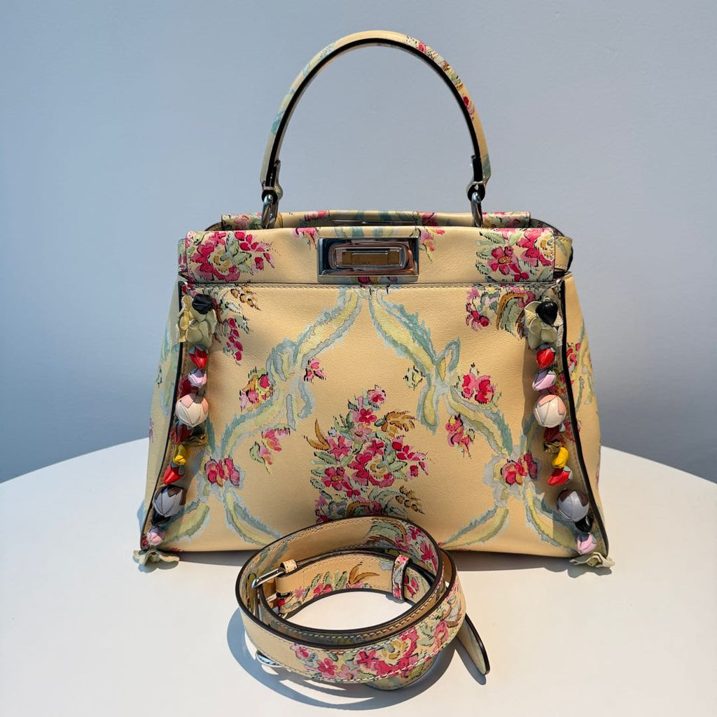 【#112】Pre-owned FENDI Peekaboo Mico Runway Limited Edition Flower Print Shoulder Bag HZ25102200&&