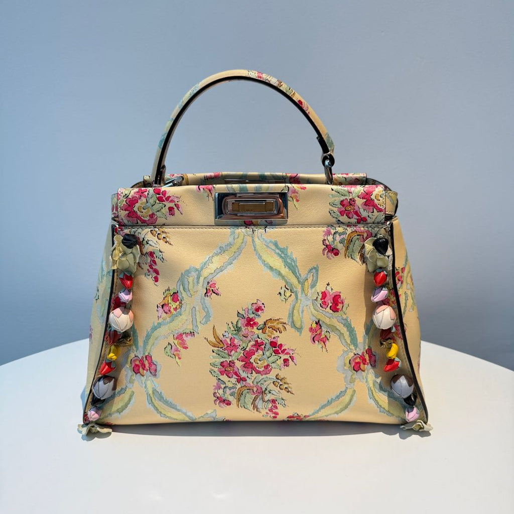 【#112】Pre-owned FENDI Peekaboo Mico Runway Limited Edition Flower Print Shoulder Bag HZ25102200&&