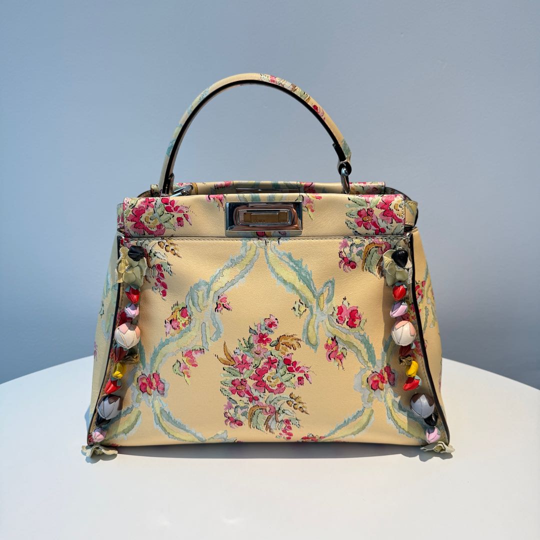 【#112】Pre-owned FENDI Peekaboo Mico Runway Limited Edition Flower Print Shoulder Bag HZ25102200&&