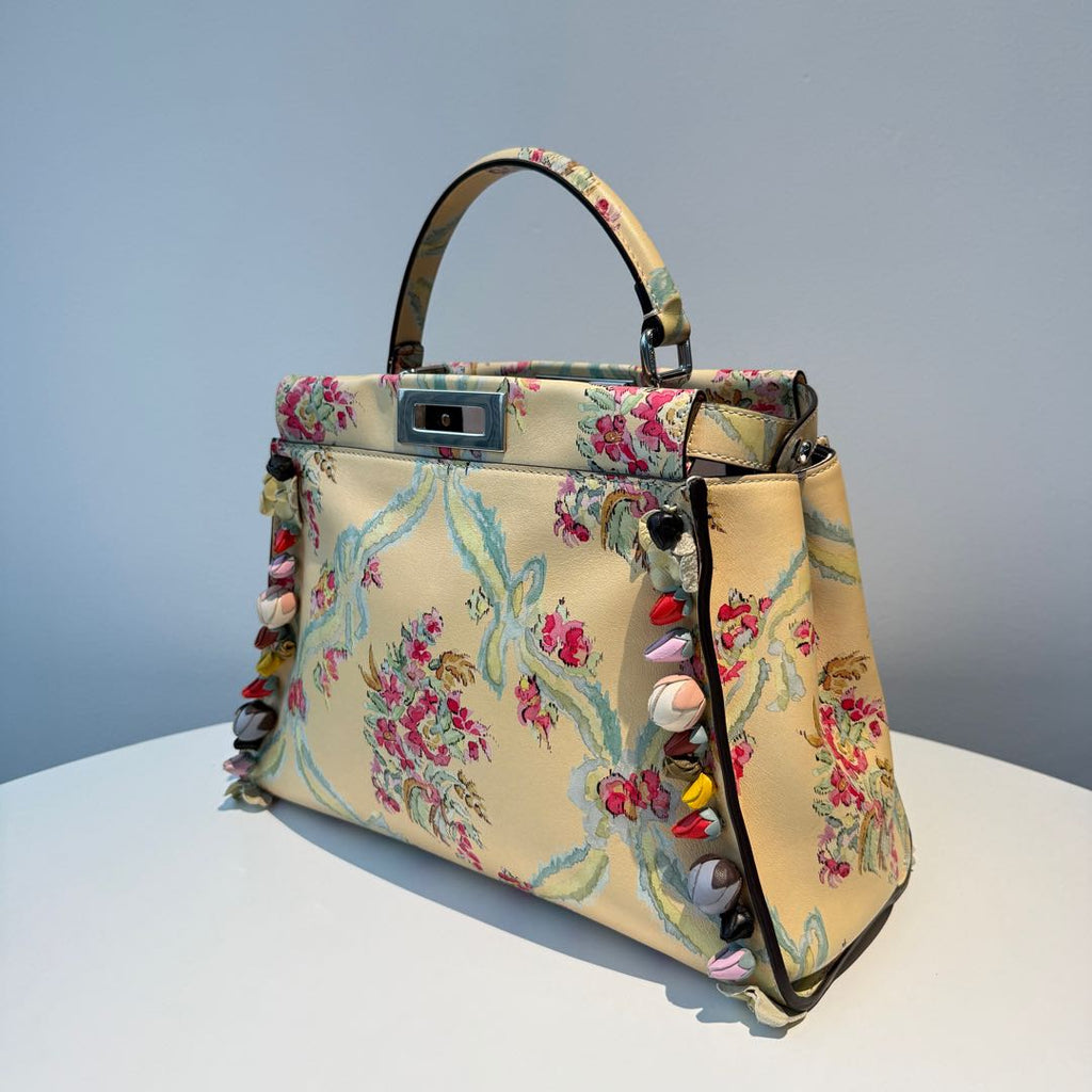 【#112】Pre-owned FENDI Peekaboo Mico Runway Limited Edition Flower Print Shoulder Bag HZ25102200&&