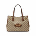 【#174】Pre-owned GUCCI 1955 Horsebit Tote Bag Medium Brown GG Supreme Canvas with Leather Trim Shoulder Bag