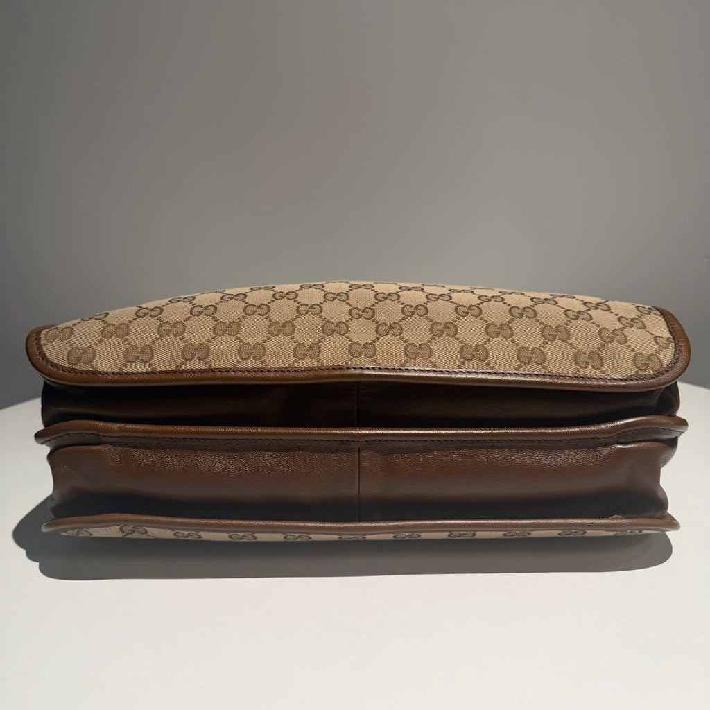【#174】Pre-owned GUCCI 1955 Horsebit Tote Bag Medium Brown GG Supreme Canvas with Leather Trim Shoulder Bag