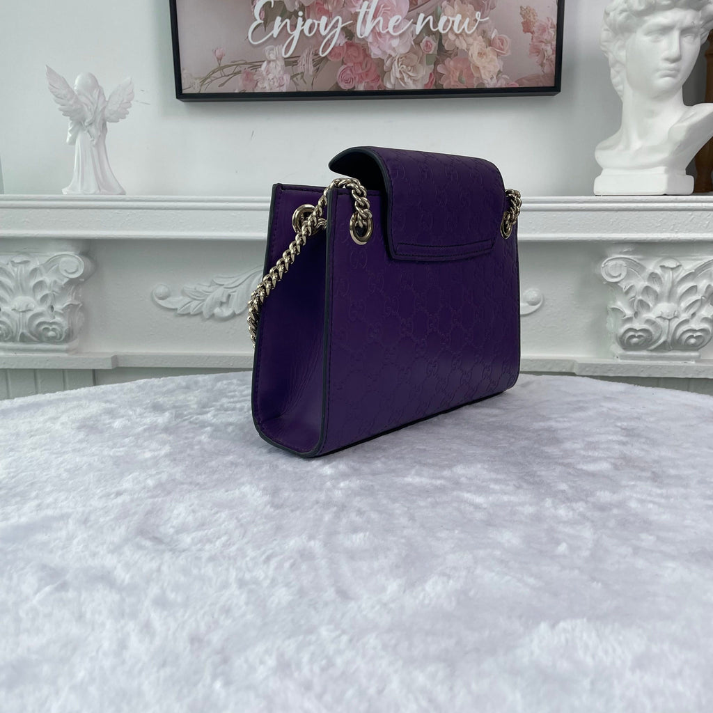 【#178】Pre-owned GUCCI Emily Small 25cm Purple GG Print Calfskin Leather Shoulder Bag