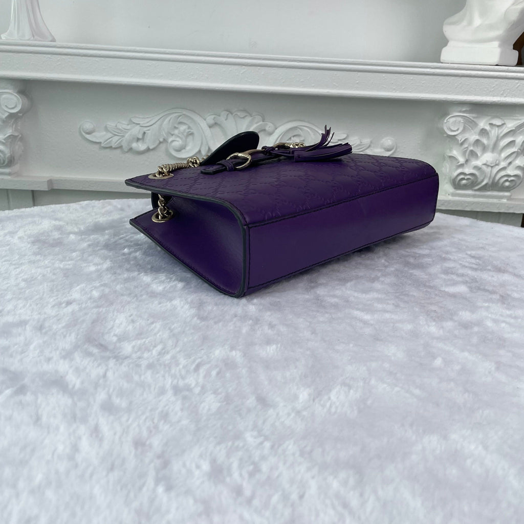 【#178】Pre-owned GUCCI Emily Small 25cm Purple GG Print Calfskin Leather Shoulder Bag
