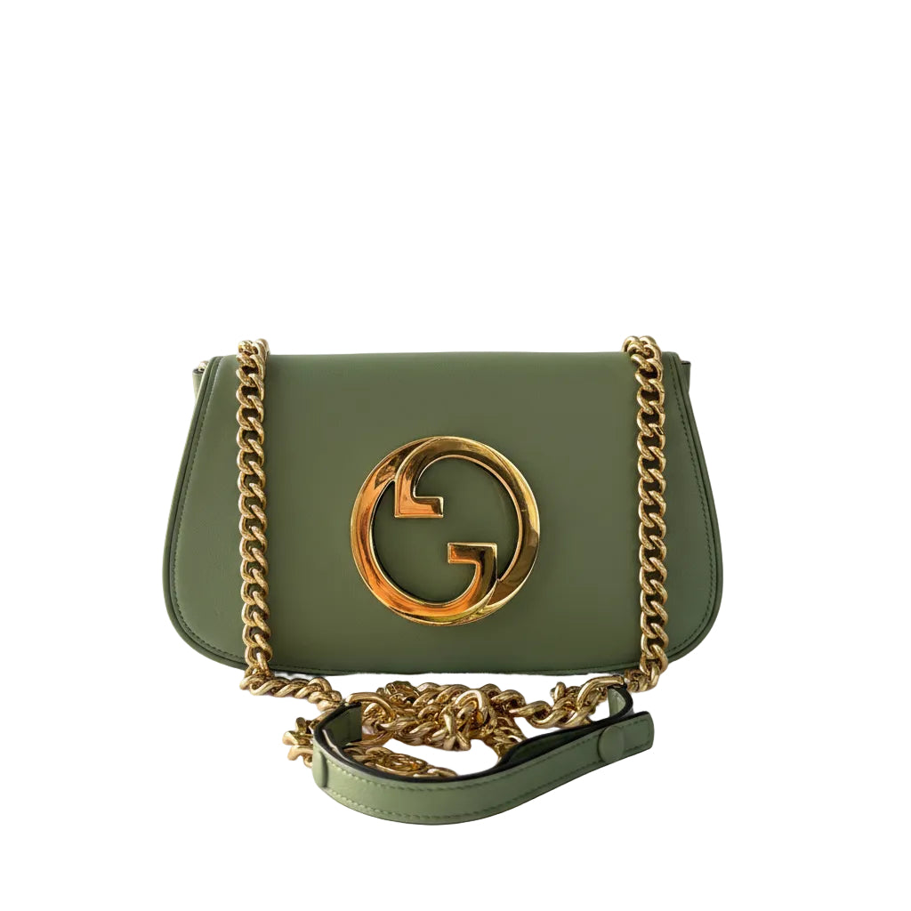 【#176】Pre-owned GUCCI Blondie Small 28cm Light Green Calfskin Leather Shoulder Bag