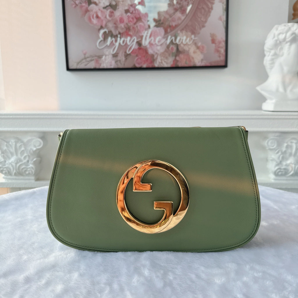 【#176】Pre-owned GUCCI Blondie Small 28cm Light Green Calfskin Leather Shoulder Bag