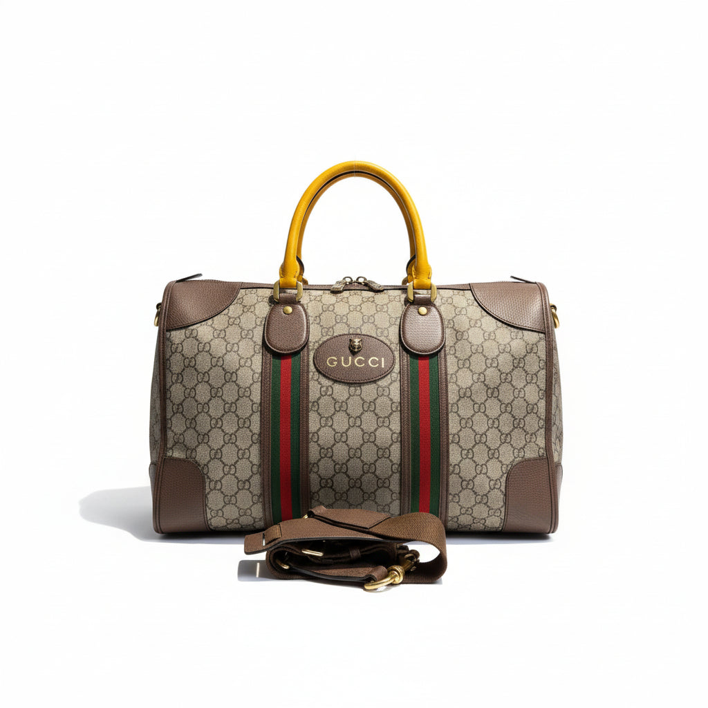 【#196】Pre-owned GUCCI Savoy Large 54cm GG Supreme Canvas with Leather Trim Duffle Bag