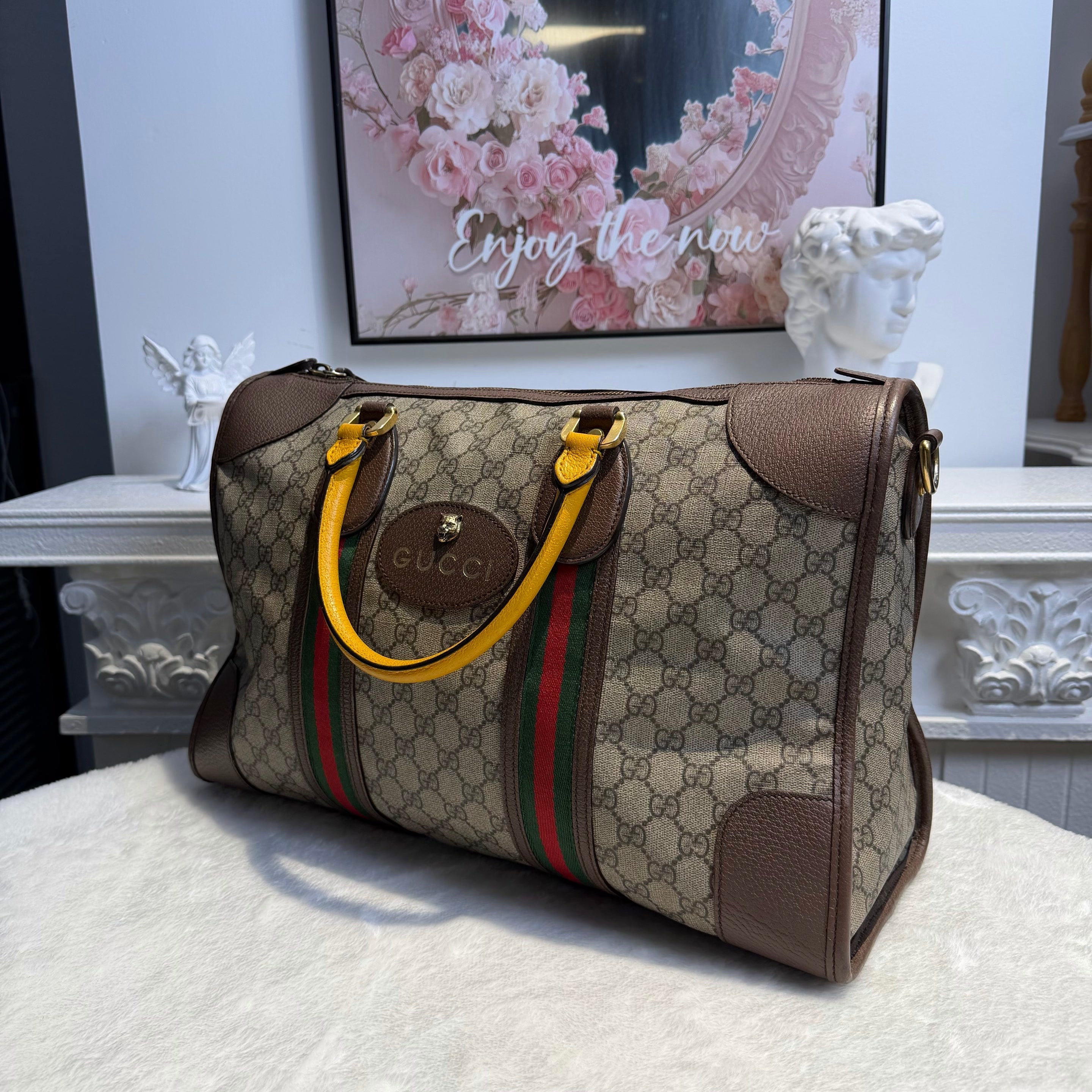 【#196】Pre-owned GUCCI Savoy Large 54cm GG Supreme Canvas with Leather Trim Duffle Bag