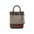 【#191】Pre-owned GUCCI Ophidia Mini 19cm Ebony and Multicolor GG Supreme Coated Canvas with Leather Trim Drawstring Bucket Bag Shoulder Bag