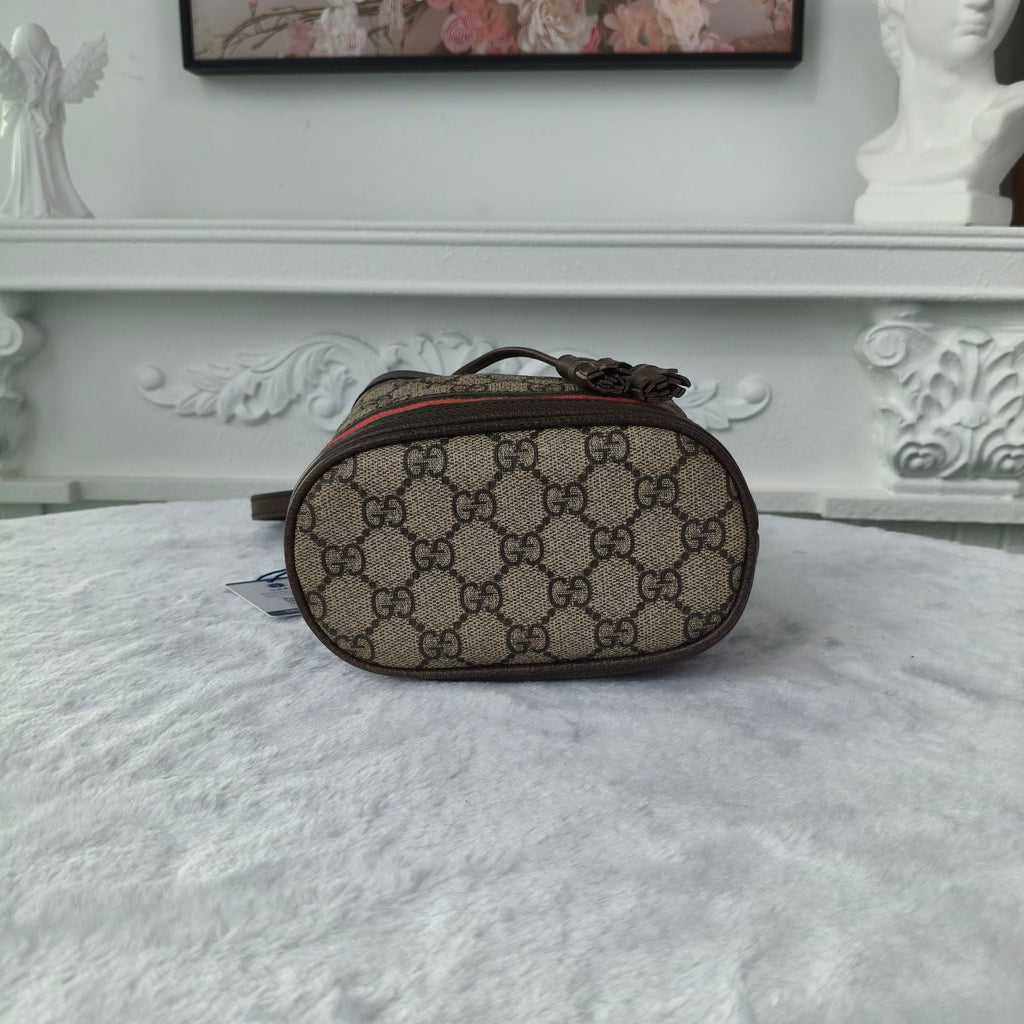 【#191】Pre-owned GUCCI Ophidia Mini 19cm Ebony and Multicolor GG Supreme Coated Canvas with Leather Trim Drawstring Bucket Bag Shoulder Bag