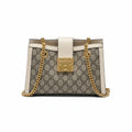 【#193】Pre-owned GUCCI Padlock Small Ebony and White GG Supreme Canvas with Leather Trim Shoulder Bag