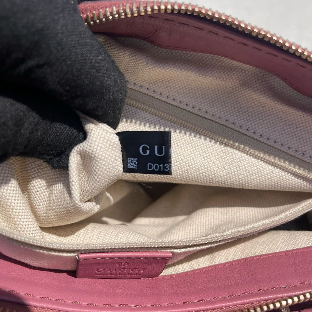 【#198】Pre-owned GUCCI SUKEY Medium 28cm Hot Pink GG Supreme Calfskin Leather Shoulder Bag