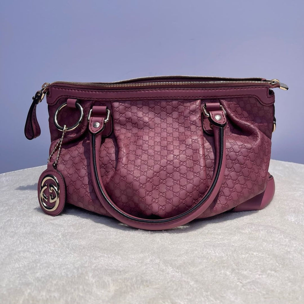 【#198】Pre-owned GUCCI SUKEY Medium 28cm Hot Pink GG Supreme Calfskin Leather Shoulder Bag