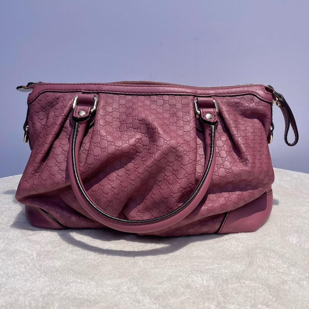 【#198】Pre-owned GUCCI SUKEY Medium 28cm Hot Pink GG Supreme Calfskin Leather Shoulder Bag