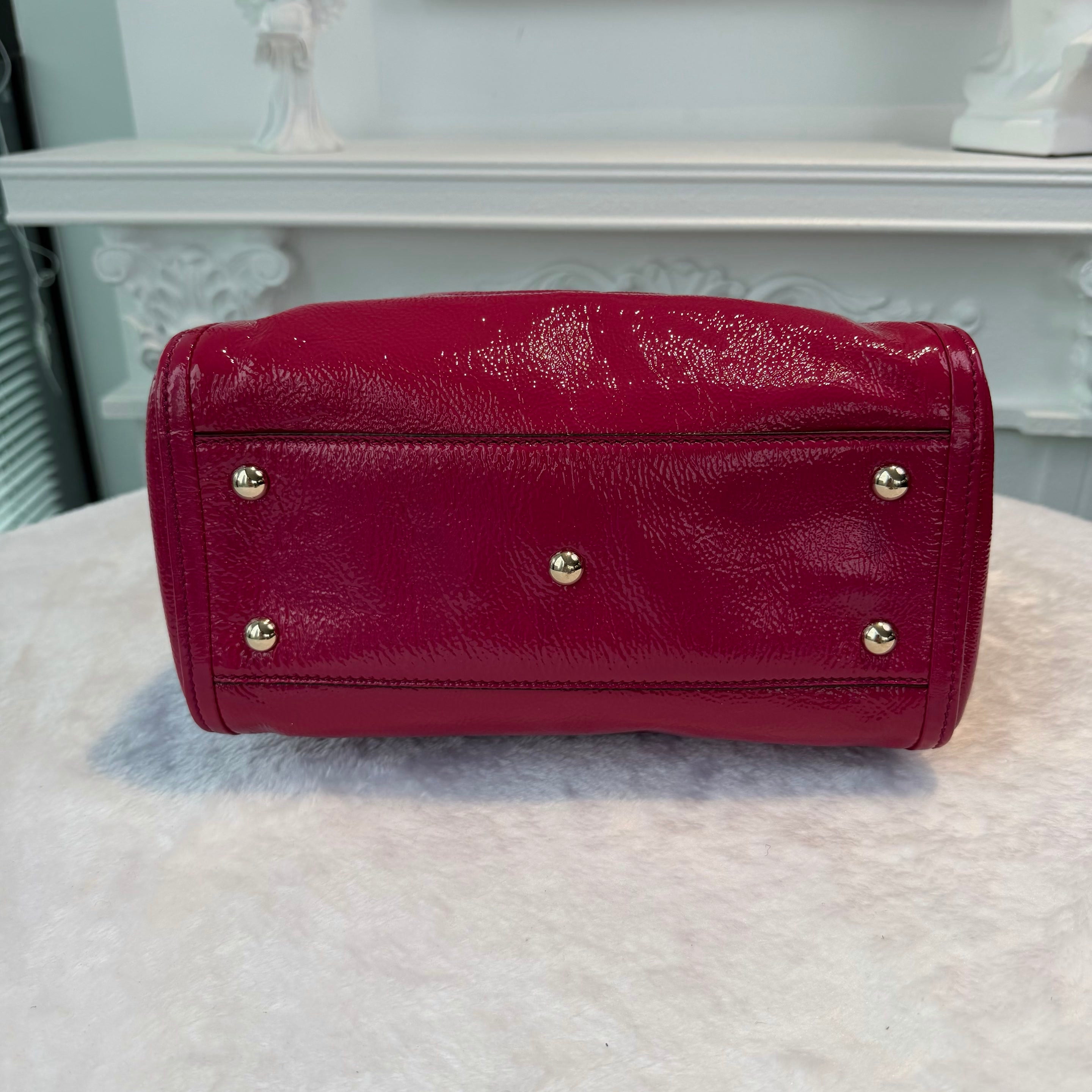 【#281】Pre-owned Gucci Soho Medium Tote Bag Patent Leather in Fuchsia Pink with Light Gold-Tone Hardware