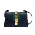【#199】Pre-owned GUCCI Sylvie Small 25cm Black, Green and Red Calfskin Leather Shoulder Bag