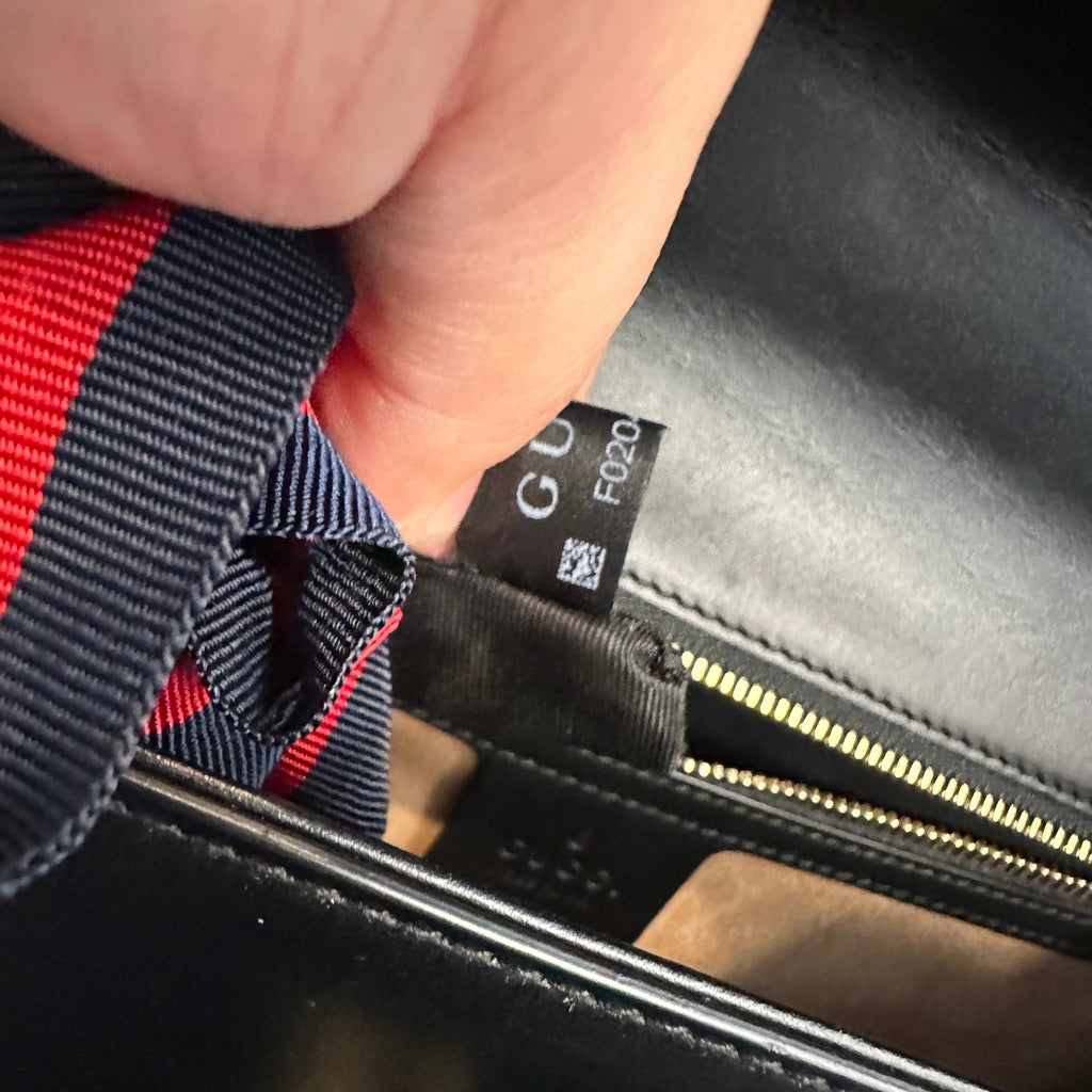 【#199】Pre-owned GUCCI Sylvie Small 25cm Black, Green and Red Calfskin Leather Shoulder Bag