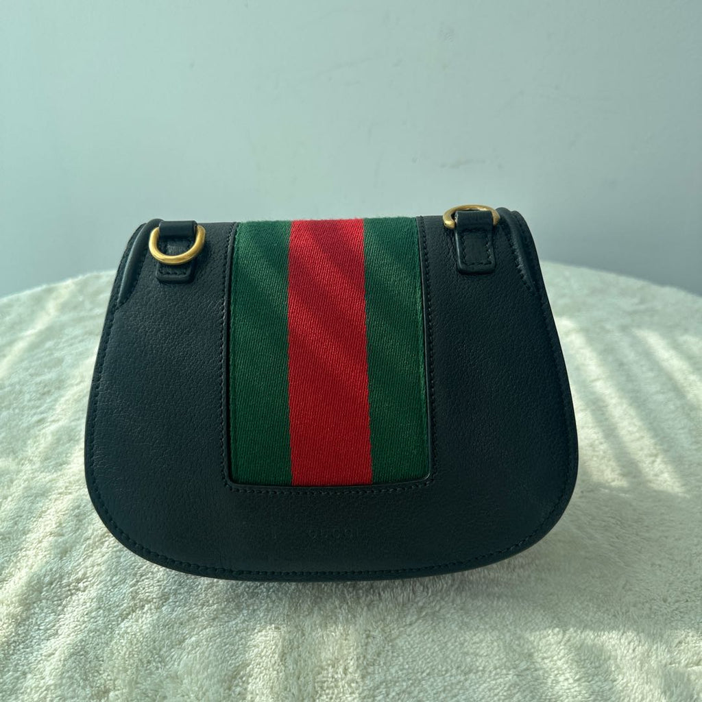 【#202】Pre-owned GUCCI TOTEGG Small 20cm Black Calfskin Leather Shoulder Bag