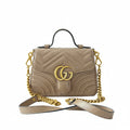 【#189】Pre-owned GUCCI Marmont Small 22cm Nude Matelassé Calfskin Leather Gold Hardware Top Handle Shoulder Bag