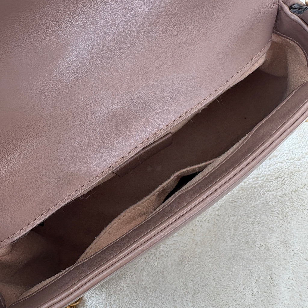 【#189】Pre-owned GUCCI Marmont Small 22cm Nude Matelassé Calfskin Leather Gold Hardware Top Handle Shoulder Bag
