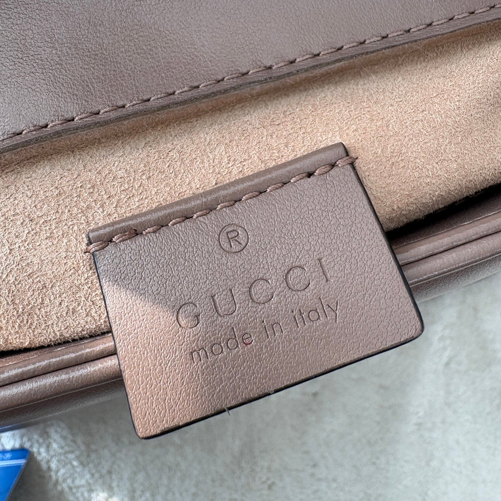 【#189】Pre-owned GUCCI Marmont Small 22cm Nude Matelassé Calfskin Leather Gold Hardware Top Handle Shoulder Bag