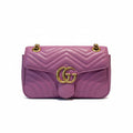 【#187】Pre-owned GUCCI Marmont Medium 26cm Purple Pink Matelassé Calfskin Leather Gold Hardware Shoulder Bag
