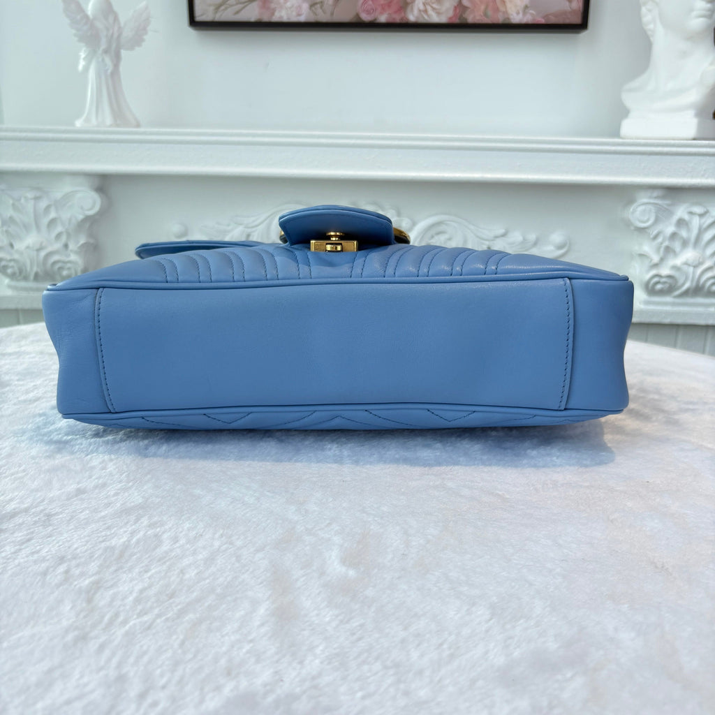 【#185】Pre-owned GUCCI Marmont Medium 26cm Blue Matelassé Calfskin Leather Gold Hardware Shoulder Bag  Price – 2nd Installment