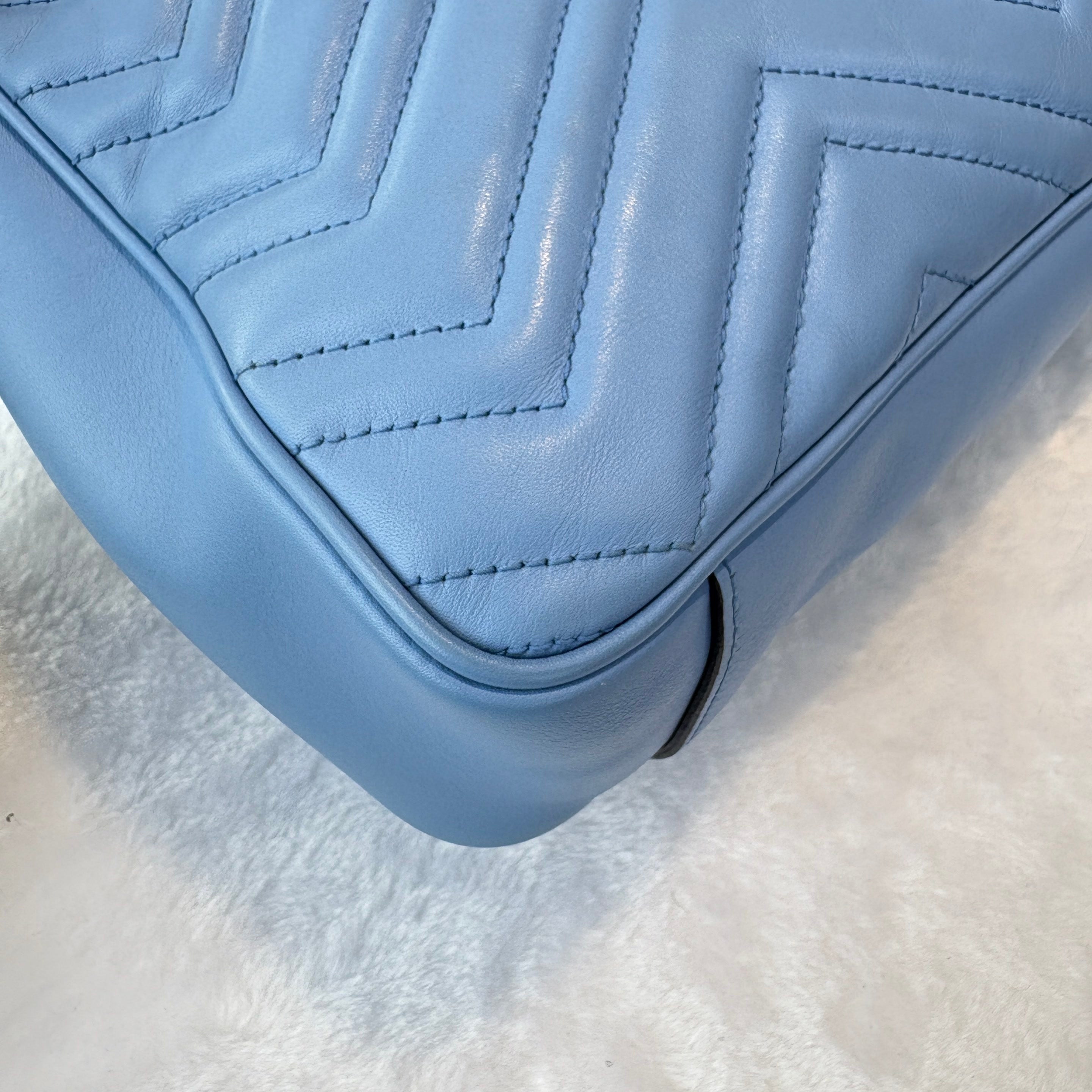 【#185】Pre-owned GUCCI Marmont Medium 26cm Blue Matelassé Calfskin Leather Gold Hardware Shoulder Bag  Price – 2nd Installment