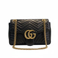【#180】Pre-owned Gucci GG Marmont Medium Bag Black Matelassé Leather
